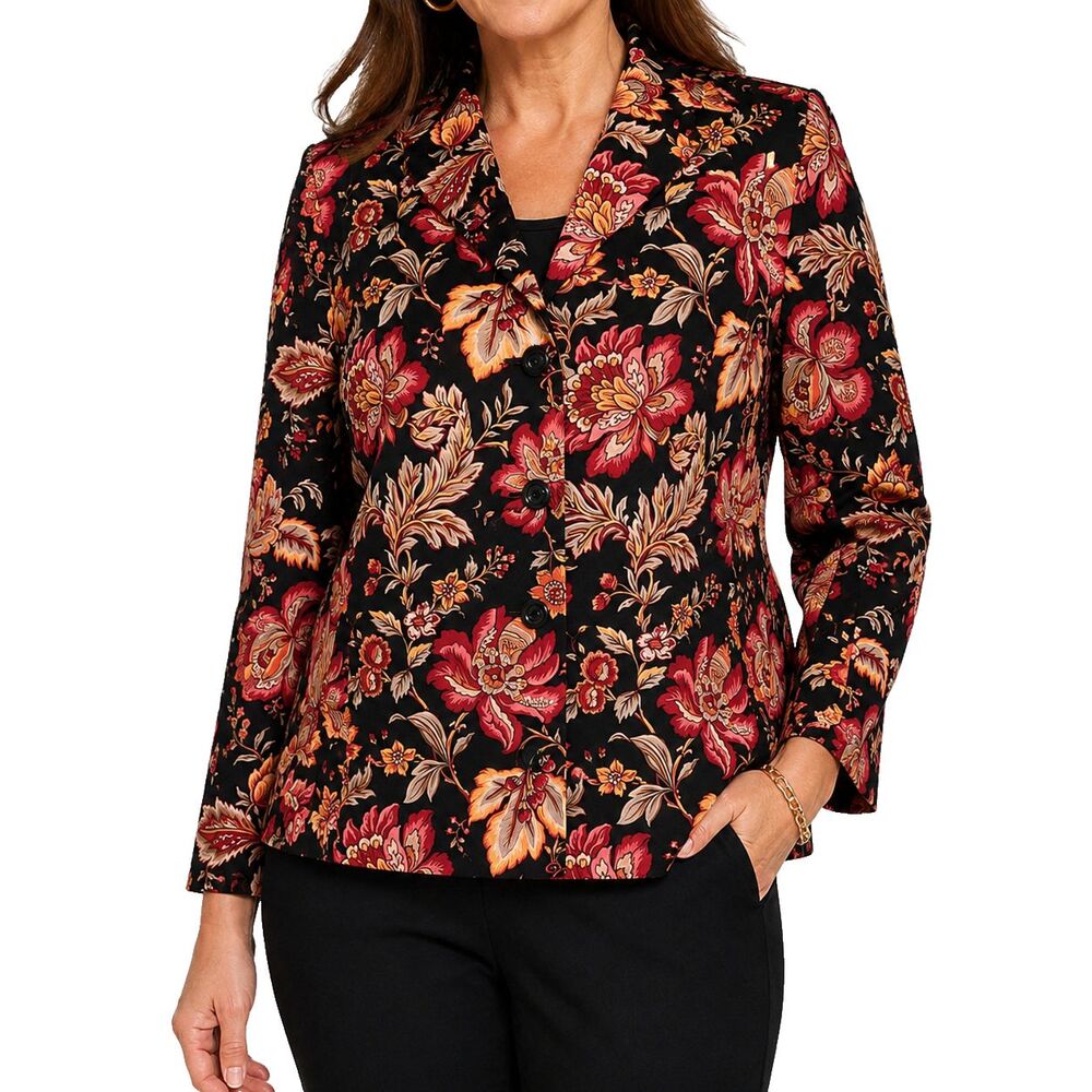 Talbots Womens Blazer 6 Multicolor Floral Cotton Tailored 3 Button Career Jacket